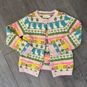 Mini Boden bunny Pink Green Patterned Kids fair isle Easter wool Sweater 5 6 7